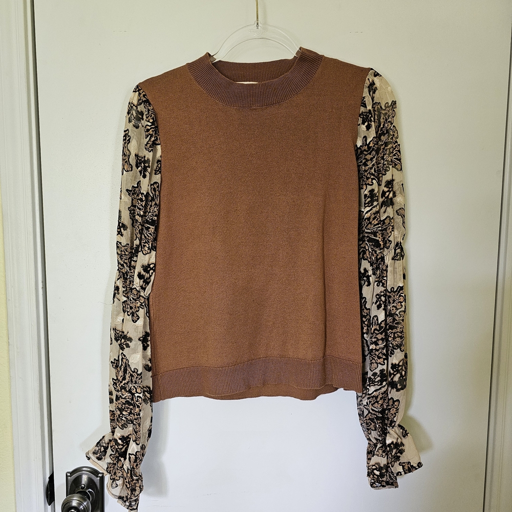 Chic Brown Floral Sleeve Blouse
